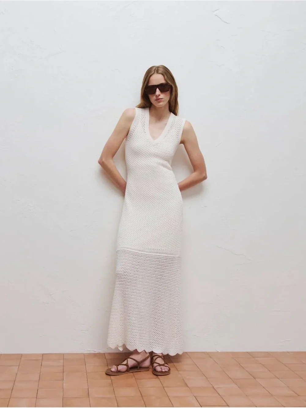 Everlane Lace Knit Maxi Sweater Dress - Bone White Size M Crochet Sweater Dress